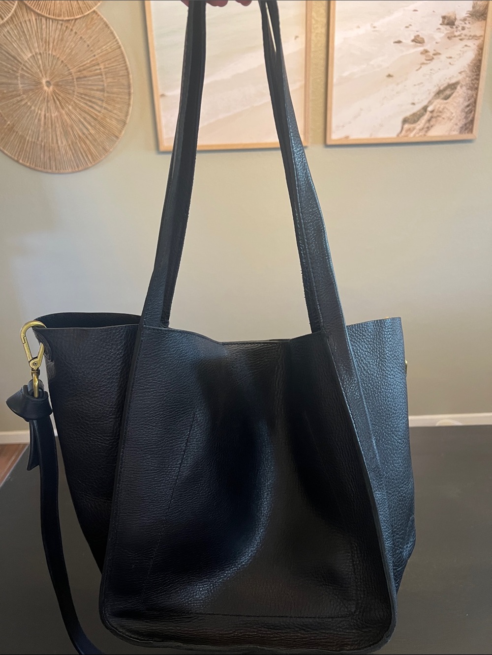 Madewell Sydney Black Leather Tote Bag with Removable Strap
